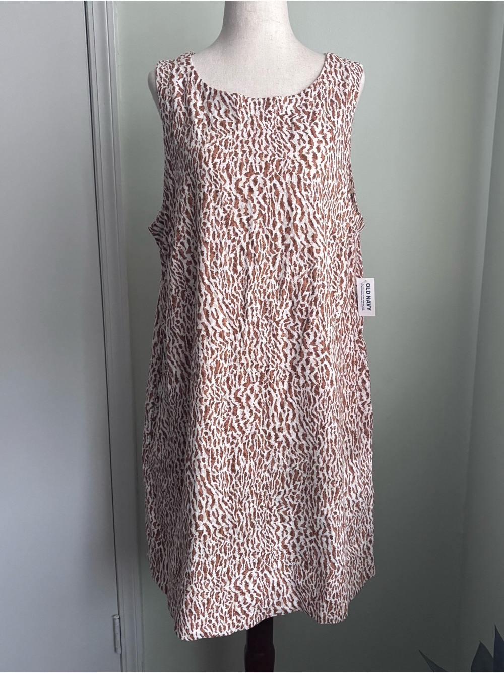 Old Navy Sleeveless animal Printed Shift Dress linen blend size L nwt